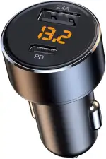 30W PD USB C Auto Ladegerät mit 18W USB-A Schnellladung & LED Spannungsanzeige – Kompakter Zigarettenanzünder-Adapter für iPhone, Samsung, Tablets (12V/24V)