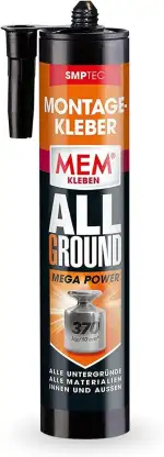 MEM Montage-Kleber Allground Mega Power, Wasser- und UV- beständig, Hohe Anfangshaftung und megastarke Endfestigkeit, Für fast alle Untergründe, Lösemittelfrei, 450 g Kartusche, Weiß