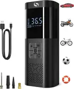 Elektrische Luftpumpe,Tragbar Akku Kompressor mit Manometer, Fahrradpumpe Elektrisch 150PSI, Auto Zubehör für Männer, Mini Luftpumpe Fahrrad mit LED für Auto Motorrad Fahrrad Kugel