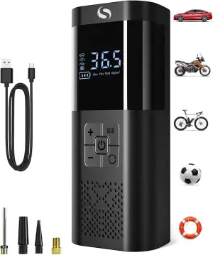 Elektrische Luftpumpe,Tragbar Akku Kompressor mit Manometer, Fahrradpumpe Elektrisch 150PSI, Auto Zubehör für Männer, Mini Luftpumpe Fahrrad mit LED für Auto Motorrad Fahrrad Kugel