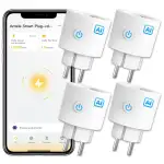 ANTELA WLAN Smart Steckdose AI mit Strommessung Elektrizitätsrechnung, 16A 3680W, kompatibel mit Google Home, Alexa, Smart Life APP, 2,4GHz, 4 Stück