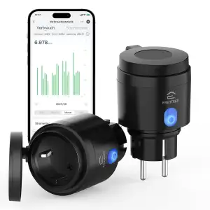 EIGHTREE WLAN Steckdose Outdoor, Zeitschaltuhr Aussenbereich mit Strommessung IP44 Wasserdicht, Smarte Steckdose mit Zeitschaltuhr, Fernbedienung & Sprachsteuerung, Kompatibel mit Alexa & Google Home