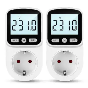 2 Stück Stromzähler für Steckdose 8 Modi Steckdose Energiekostenmessgerät mit LC