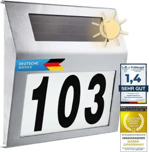 Solar Hausnummernleuchte beleuchtete Hausnummer mit LED Beleuchtung aus Edelstah