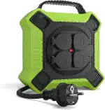 MutecPower Kabeltrommel 10m Outdoor IP44 mit 4 schutzkontaktsteckdosen, kabelrolle außen H05RR-F 3G1,5 Schwartz/Grün