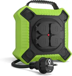 MutecPower Kabeltrommel 10m Outdoor IP44 mit 4 schutzkontaktsteckdosen, kabelrol