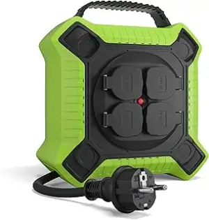 MutecPower Kabeltrommel 15m Outdoor IP44 mit 4 schutzkontaktsteckdosen, kabelrol