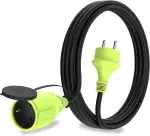 MutecPower 3m Schuko Verlängerungskabel für den aussenbereich IP44 H05RR-F3G 1,5mm² Outdoor verlängerung mit schutzkontakt buchse und schuko Steckdose 3 Meter schwarz/grün