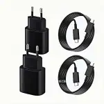 25W USB C Ladegerät 2er-Pack Schnellladegerät mit 2m Ladekabel für iPhone 17/15/16 Serie, USB C Netzteil Stecker für Samsung Galaxy S26/S25/S24/S23/S22/S21/A55/A54/A51 (Schwarz)