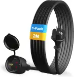 Verlängerungskabel 2m Outdoor Gummi Verlängerung mit Schuko Stecker für den Außenbereich IP44 Kabelverlängerung H05RR-F 3G 1,5mm² 3500W Elektrokabel außen mit Schutzkappe Schwarz