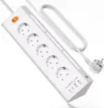 Steckdosenleiste mit USB,5 Fach Steckdosenleiste Wandmontage mit 2 USB-C & 2 USB-A-Anschluss,Durch Berührung Einstellbarem LED-Nachtlicht,Mehrfachsteckdose mit Überspannungsschutz (3680W/16A),2M Kabel