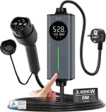 GONEO Typ 2 Ladekabel Schuko 3,68kW 16A 5m | Tragbares EV Ladegerät & Notladekabel 230V für Elektroauto & Plug-in Hybrid | Mit FI-Schutz AC/DC,Temperaturkontrolle & Timer,ideal für Zuhause & unterwegs