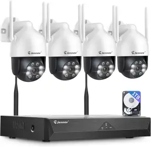 【5MP+360°PTZ】 Jennov Überwachungskamera Set Aussen WLAN, 5MP 10CH NVR und 4Pcs P