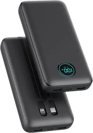 Power Bank USB C mit Kabel 26800mAh, PD 25W QC4.0 Schnellladung Powerbank, 5 Ausgängen Externe Handyakkus Tragbares Ladegerät mit LED Display Kompatibel mit iPhone 17/16/15, Samsung (Schwarz)