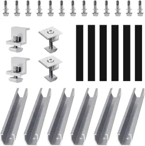 Solarmodul Halterung Kit,NefLaca 6 Stück 12cm und Zubehör Schwarz Eloxiert 30-35