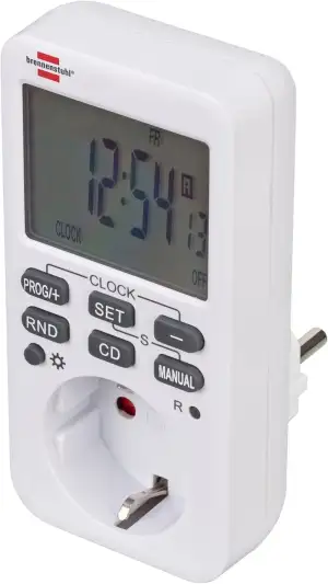 Brennenstuhl Comfort-Line Digitale Wochenzeitschaltuhr, digitale Timer-Steckdose (Wochen-Zeitschaltuhr für Innenbereich, Countdown-Funktion und mit erhöhtem Berührungsschutz) weiß