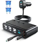 JOYROOM 227W Zigarettenanzünder Verteiler 9 in 1, Auto KFZ Ladegerät Adapter mit 80cm einziehbare 45W Typ-C & Lighting Schnellladekabel, 3 Fach 12V/24V Stecker mit Separatem Schalter für iPhone 17