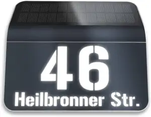 Metzler Hausnummer mit Straßennamen beleuchtet Solar aus Acrylglas in Anthrazit 