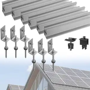 Avoltik Solarmodul Halterung Balkonkraftwerk I Solar Halterung für Blechdach Dach I Schienen, Stockschrauben, Klemmen in SCHWARZ , Befestigungsschrauben I Montageset Befestigung für 2 Solarmodul
