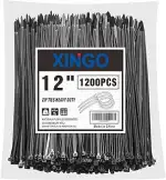 XINGO 1200 Stück Kabelbinder Schwarz, 300mm x 5.8mm, 34 kg Zugfestigkeit, UV-beständig, Selbstsic...