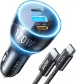 LISEN 170W Zigarettenanzünder USB C, für MacBook Pro KFZ Ladegerät USB C Autoladegerät, [PD 140W & 240W C-C Kabel] Fast Car Charger für iPhone 17 16 15 Pro Max Galaxy S24 S25 Android Switch 2
