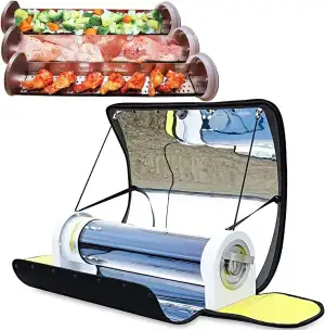 Solarofen Tragbarer Herd, Herd Solarkocher, 4,5L Campingkocher & Sonnenofen, Faltbarer Solargrill Edelstahlherd Ofen rauchfrei Lebensmittelqualität für Rucksackreisen und Wandern, 120-330℃