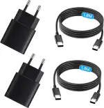 USB C Ladegerät 25W, USB C Ladekabel, 2er Pack Schnellladegerät mit 1,8M Ladekabel, Super Fast Charger für Samsung Galaxy S25 S24 S23 S22 S21 Ultra/Note/tab (Schwarz, Câble TPE - 1,8M)