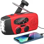 Notfall-Solarradio,Solarbaby Selbstbetriebenes Kurbelradio mit LED-Taschenlampe, SOS-Alarm,AM/FM Wetter Wind Up Radio mit 2000mAh Akku für Notladung von Smartphone,(Rod)