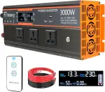 3000W Wechselrichter 12V auf 230V, Inverter 12V 230V mit 3 AC-Steckdosen, LCD-Display, kabellose Fernbedienung, USB-Ladeanschlüsse Type-C, geeignet für Auto, Wohnmobil, Outdoor