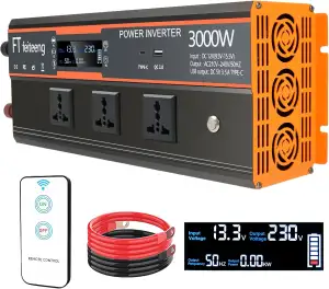 3000W Wechselrichter 12V auf 230V, Inverter 12V 230V mit 3 AC-Steckdosen, LCD-Di