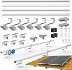 PV Photovoltaik 2er Montage Set Ziegeldach Befestigung Schiene Dachhaken - inkl.Solar Aluprofil ,Endkappen , 35 mm Endklammern , bis 115 cm Breite pro Modul und 35 mm Höhe,Silber