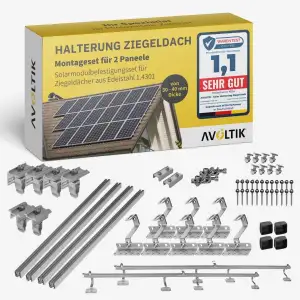 Avoltik Solar Halterung Ziegeldach I Set für 2 PV Module 30-40mm I Solarmodul Ha