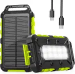 Solar Powerbank 10000mAh, PD15W Tragbare Solar Ladegerät USB C Externer Akku Outdoor Wasserdichtes mit LED-Licht und 3 Ausgängen für Smartphones Tablets Camping (10000 Grün)