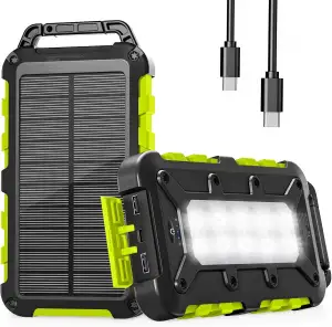 Solar Powerbank 10000mAh, PD15W Tragbare Solar Ladegerät USB C Externer Akku Out