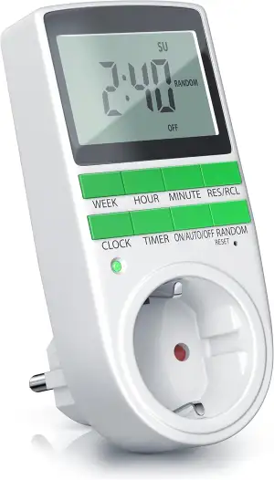 CSL - Zeitschaltuhr digital - 2,1" LCD-Display 5,3 cm - 3680W - - mit 10 konfigurierbaren Programmen - Back-Up Reserve-Akku - Zufallsschaltung - integrierter Berührungsschutz Weiß