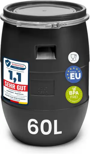 Garronda 60 Liter Deckelfass Weithalsfass aus HDPE Regenfass für Garten Fass 60l