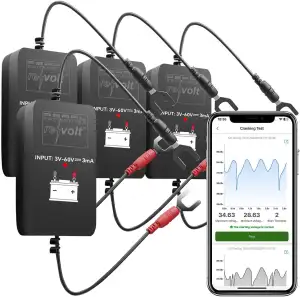 Lescars Batteriemonitor: 4er-Set Kfz-Batterie-Wächter mit BT, App, für Batt. mit