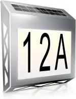 CSL - LED Solar Hausnummernleuchte Edelstahl - Hausnummer beleuchtet Solar - Automatische Tag- und Nachterkennung - Solarpanel Leuchte 10 Lumen - Hausnummernschild IP44