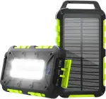 Solar Powerbank 10000mAh PD 15W Tragbares Solar Ladegerät USB C Outdoor Wasserdicht Externer Akku mit LED-Licht und 3 Ausgängen für Tablets Smartphones Outdoor Camping Grün