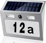 Solar Hausnummer Beleuchtete mit Bewegungsmelder Aussen, Edelstahl Solarhausnummer mit Dämmerungsschalter Wasserdicht, 7 LEDs Solar Hausnummerleuchte mit Nummern & Buchstaben, Typ B
