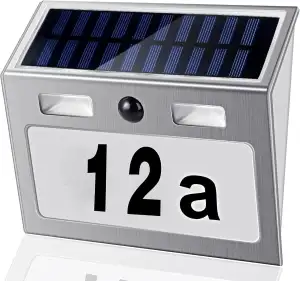 Solar Hausnummer Beleuchtete mit Bewegungsmelder Aussen, Edelstahl Solarhausnumm