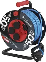 EMOS ganzjährige Outdoor-Kabeltrommel 50m, blaues 1,5 mm2 Verlängerungskabel, 4 Schuko Steckdosen...