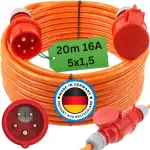 Starkstromkabel Phasenwender 16A 5-50m H07BQ-F 5x1,5 Orange Starkstrom Verlängerungskabel CEE Verlängerung 16 Ampere Kabel Baustelle Werkstatt Industrie Geeignet Outdoor IP44 (20m Phasenwender)