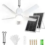 80CM Solar Deckenventilator mit Beleuchtung für Outdoor, 60W Solarpanel und 40000mAh Akku Groß Mo...