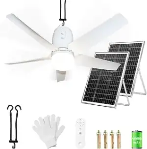 80CM Solar Deckenventilator mit Beleuchtung für Outdoor, 60W Solarpanel und 4000