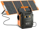 FlashFish 200W Tragbare Powerstation mit Solarpanel 100W, 172.8Wh Solargenerator mit LED Licht, 230V AC-Ausgang Reiner Sinuswelle, Notstromaggregat Akku für Camping, Reise, Abenteuer, Notfälle