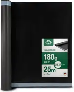 ALMO schwarze UV Fassadenbahn 37,5m² (1,5 x 25m), 180g/m², Diffusionsoffen, Brandklasse B, Hitzebeständig bis zu 150°C, dauerhaft UV-beständig mit integrierter Selbstklebenaht (1,5m x 25m)