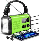 Notfall-Solar-Kurbelradio mit 20.000 mAh, AM/FM NOAA tragbares Wetterradio mit USB-Aufladung, Handy-Ladegerät, SOS-Alarm und Taschenlampen-Leselampe, Kopfhöreranschluss, Kompass (hellgrün)