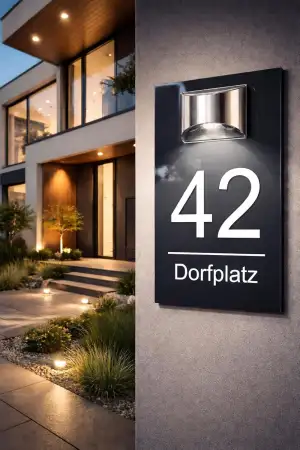 Manschin-Laserdesign Premium Hausnummer mit LED Solar Beleuchtung, 5mm Acrylglas