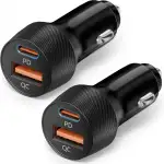 2-Pack 60W USB C Auto Ladegerät, 2-Port Zigarettenanzünder 12V Adapter 40W+20W PD&QC Kfz Autoladegerät USBC Car Charger Schnellladegerät für iPhone 17 Air 17e 16 16e 15 Pro Max, Samsung Galaxy S26 S25
